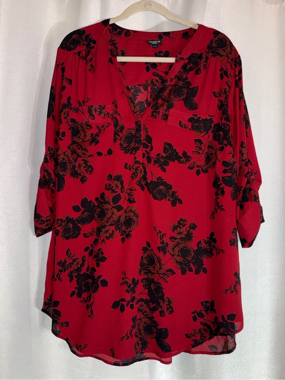 torrid Red Tunic with Black Floral Print